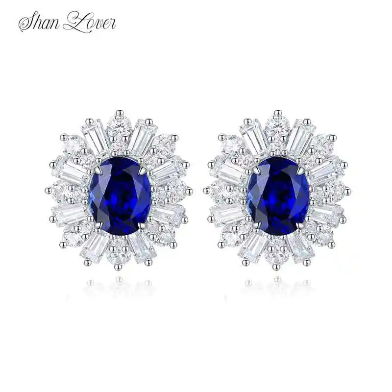 ShanLover Brand Light Luxury Sapphire Stud Earrings for Women Elegant Lab Cultivated Diamond Pendant Earrings Jewelry