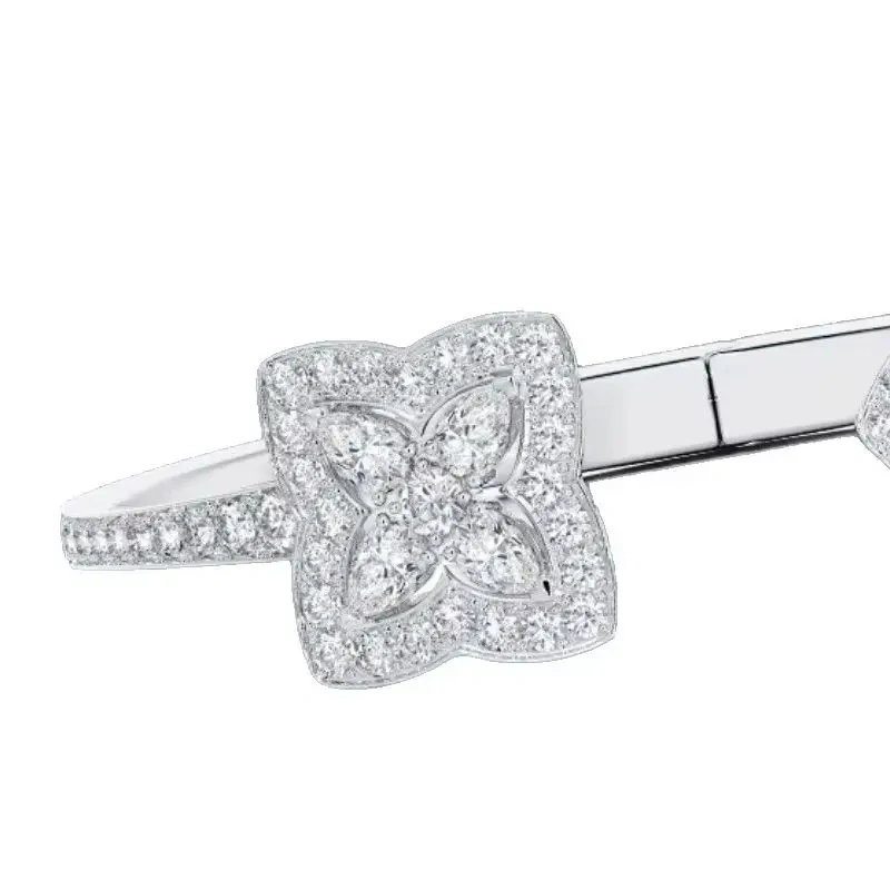 Winkin Winsin S925 925 Sterling Silver Lotus Thick Version Open Diamond Bangle Party Bangle Bracelet Jewelry