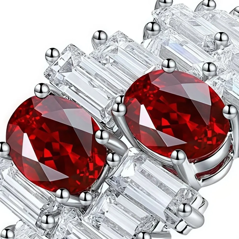ShanLover Brand Oval Shaped Laboratory Grown Ruby Ring Set in S925 925 Sterling Silver for Women Designer Jewelry Gifts