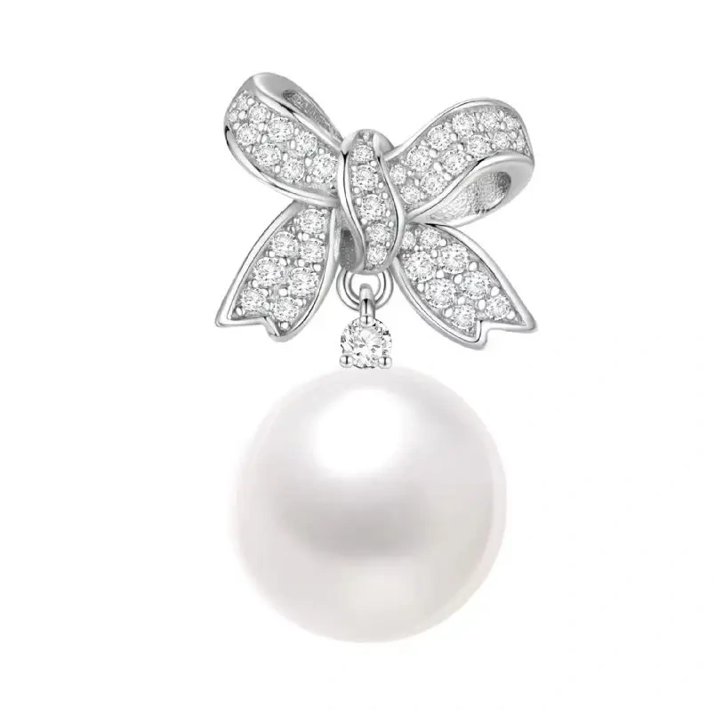 ShanLover Brand 5A Grade 925 Sterling Silver Pearl Pendant Bow Zircon Drop Earrings Luxury High End Niche Design Jewelry