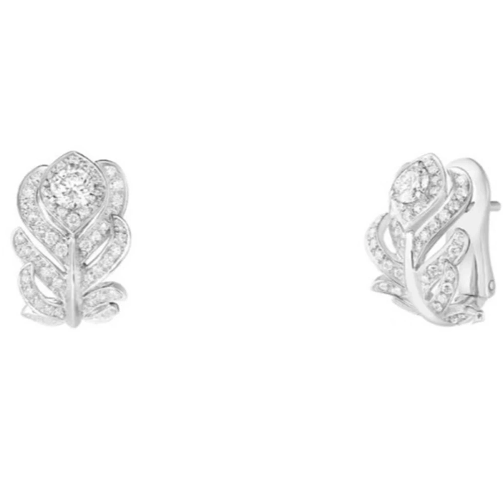 Winkin Winsin Luxury Brand 925 Sterling Silver Jewelry Feather Stud Earrings Full Diamond Earrings and Ear Clip Earrings Stud
