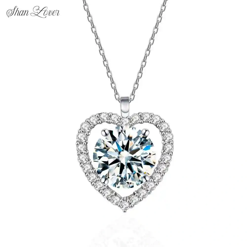 ShanLover Brand Moissanite Diamond Necklace for Women S925 Sterling Silver Heart Shaped Pendant Fashionable Jewelry Accessory