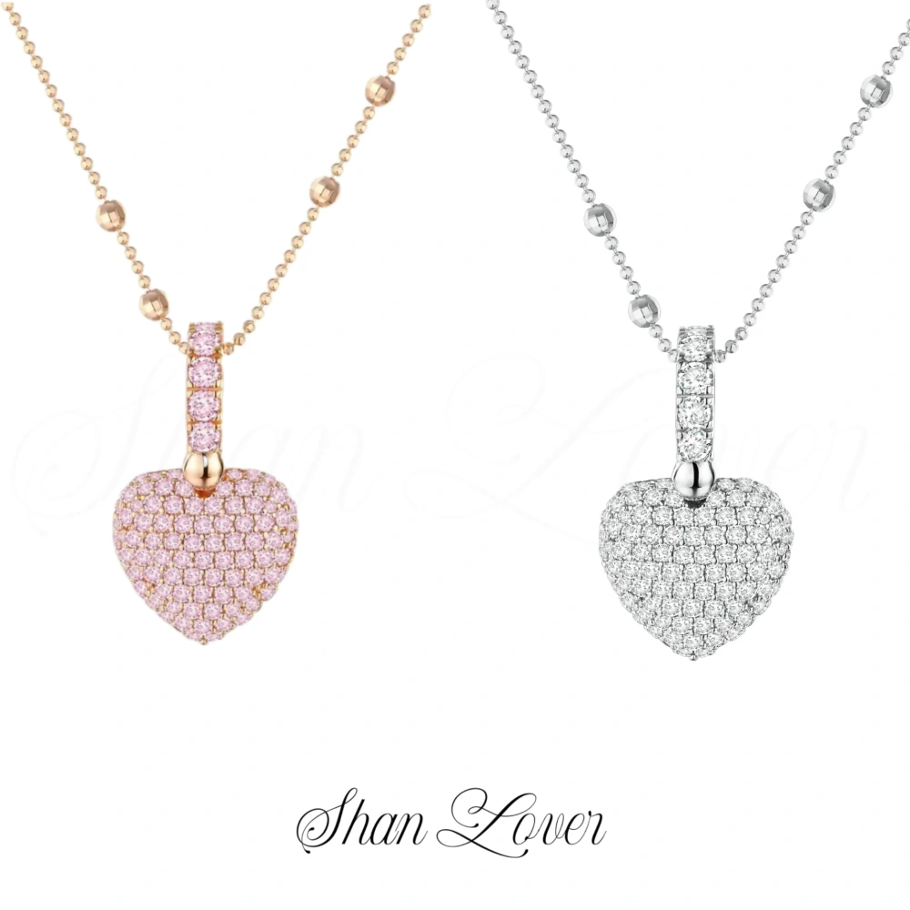ShanLover Women 925 Sterling Silver Pendant Pink Diamond Gemstones Pendants 18k Gold Plated Heart Pendant Chain Necklace Jewelry