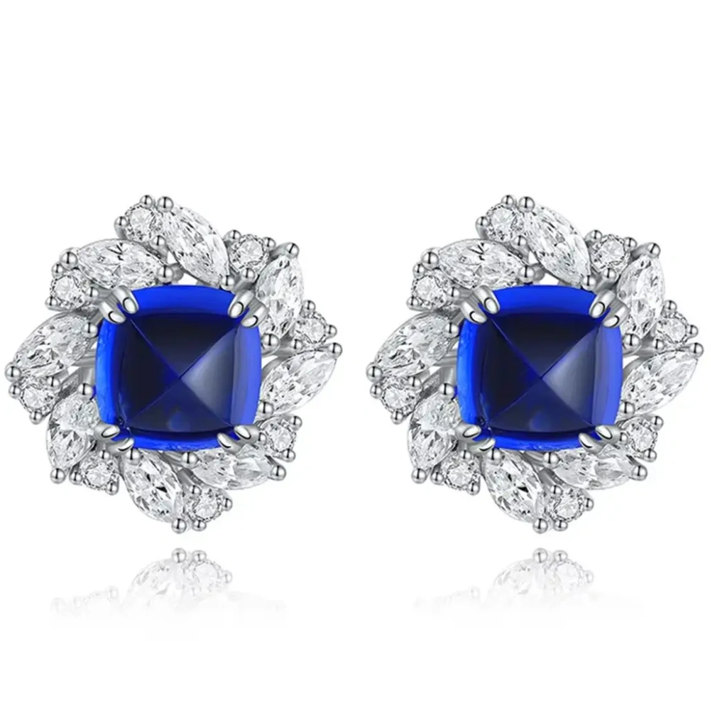ShanLover Brand 4.46ct High End Temperament Lab Grown Blue Gemstones Stud Earrings 925 Sterling Silver Stud Earrings