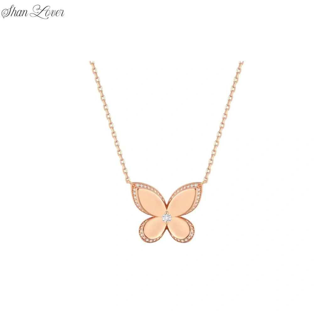 ShanLover Brand Luxury Butterfly Pendants 925 Sterling Silver Chain Necklace Pendants For Woman Girl 18k Gold Plated Jewelry
