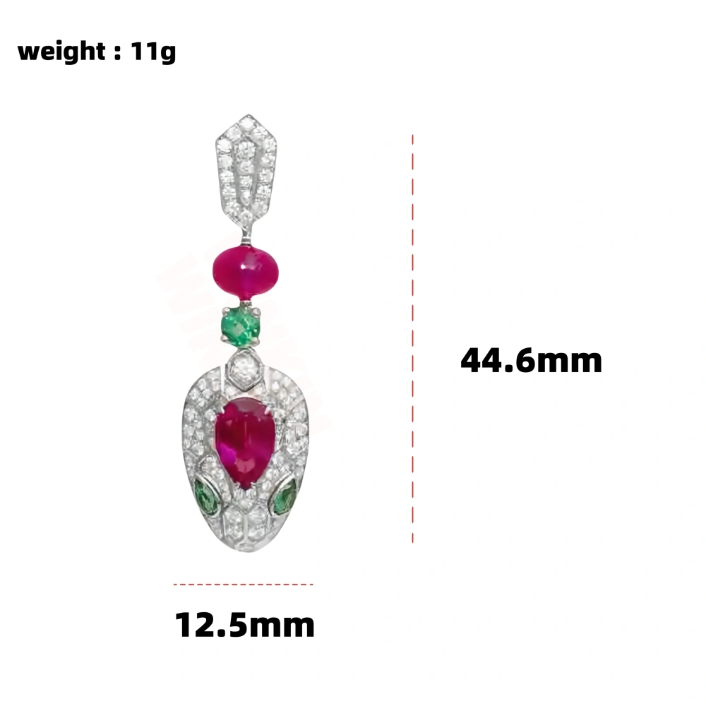 Winkin Winsin Luxury s925 925 Sterling Silver Drop Earrings For Women Snake Earrings Pigeon Blood Gemstone Stud Earrings Jewelry