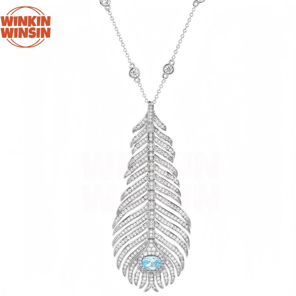 Winkin Winsin Peacock Feather Necklace Pendant Jewelry For Women Fashion S 925 Sterling Silver Pendants Chain Link Necklaces