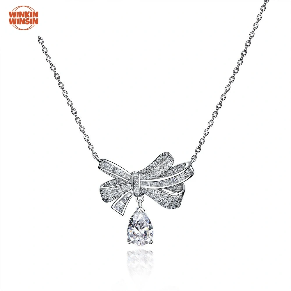 Winkin Winsin Lab Grown Gemstones 925 Sterling Silver Pendant 1.5ct Water Drop Women Necklace Adjustable Length