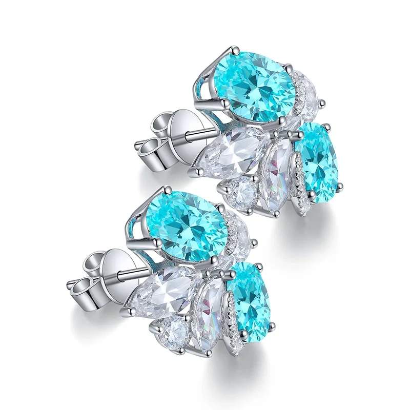 ShanLover Brand 6.5ct Lab Grown Paraiba Tourmaline Stud Earrings for Women Blue Gemstones 925 Sterling Silver Earrings Jewelry