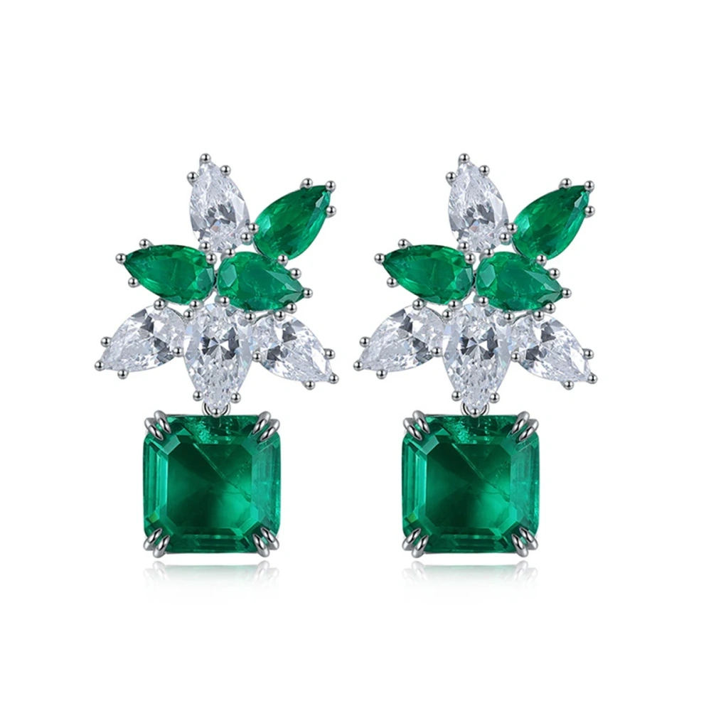 ShanLover Brand 13ct Big MGI Top Grade Lab-Grown Gemstones Emerald Drop Earrings 925 Sterling Silver Women Stud Earrings Jewelry