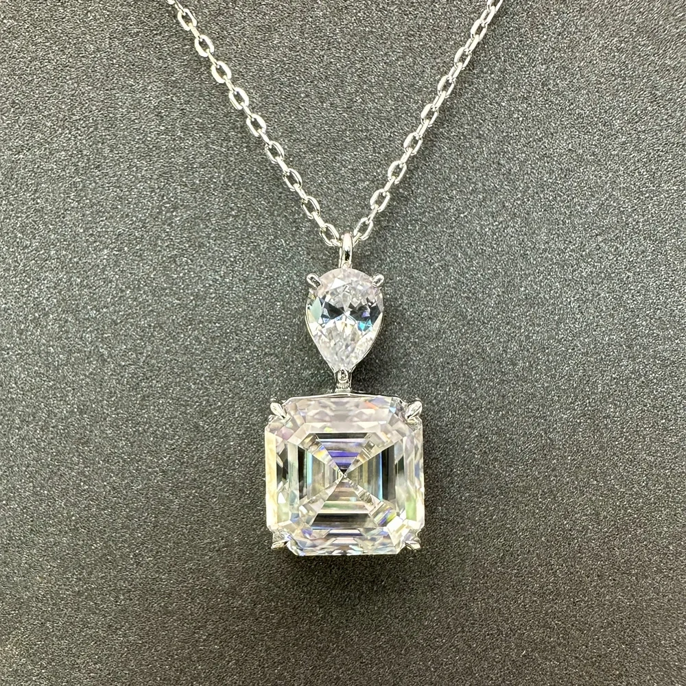 ShanLover Brand 5CT Square Moissanite Diamond Necklace for Women CMA Certificate 925 Sterling Silver Pendant Jewelry