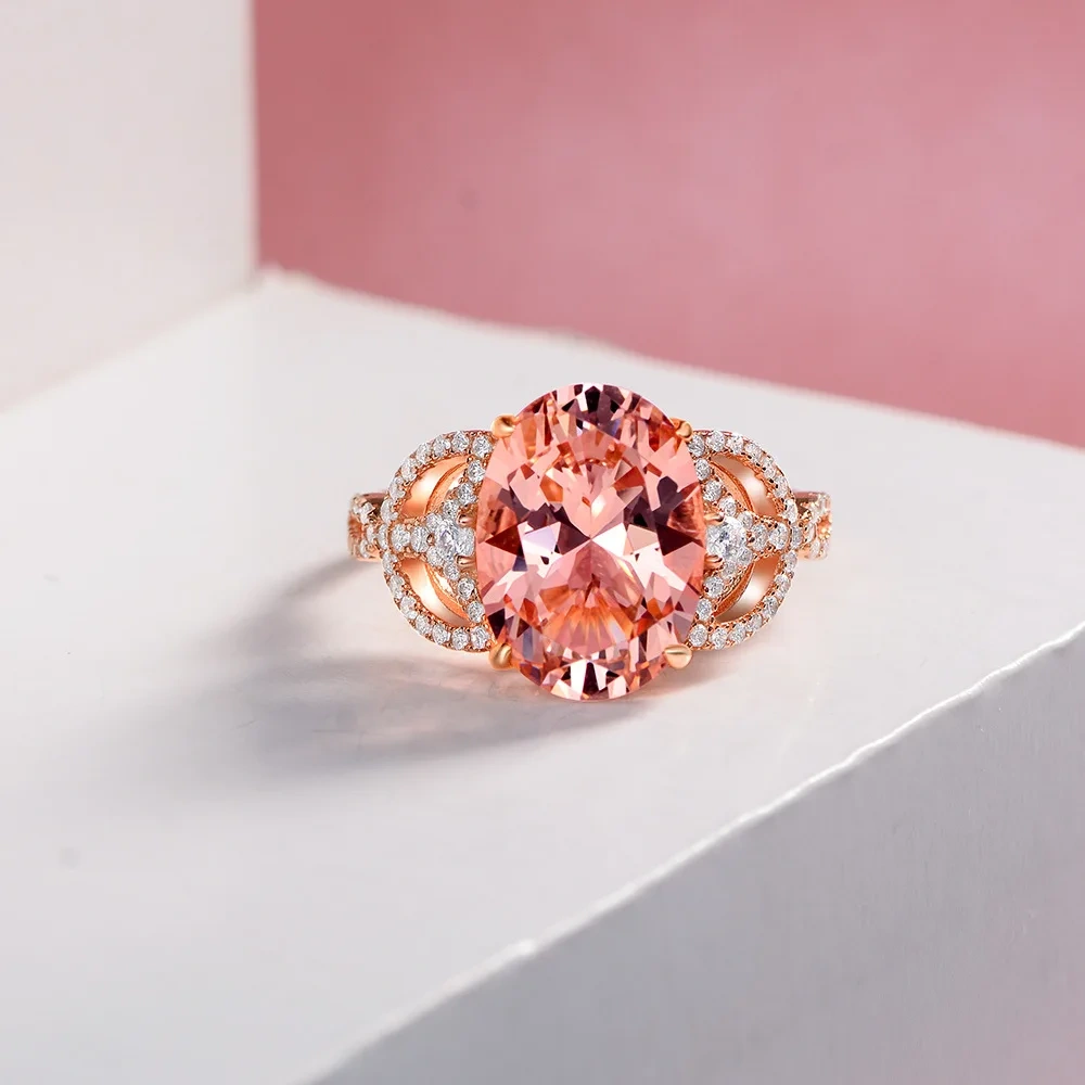 Winkin Winsin Oval Lab Grown Gemstones High Carbon Diamond Ring 5 Carat S925 925 Sterling Silver Pink Ring Jewelry