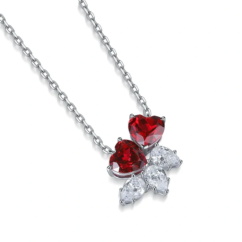 ShanLover Brand Luxury Brand Designer Heart shaped Women S925 Jewelry Set  Necklace Laboratory Grown Ruby Pendant Jewelry