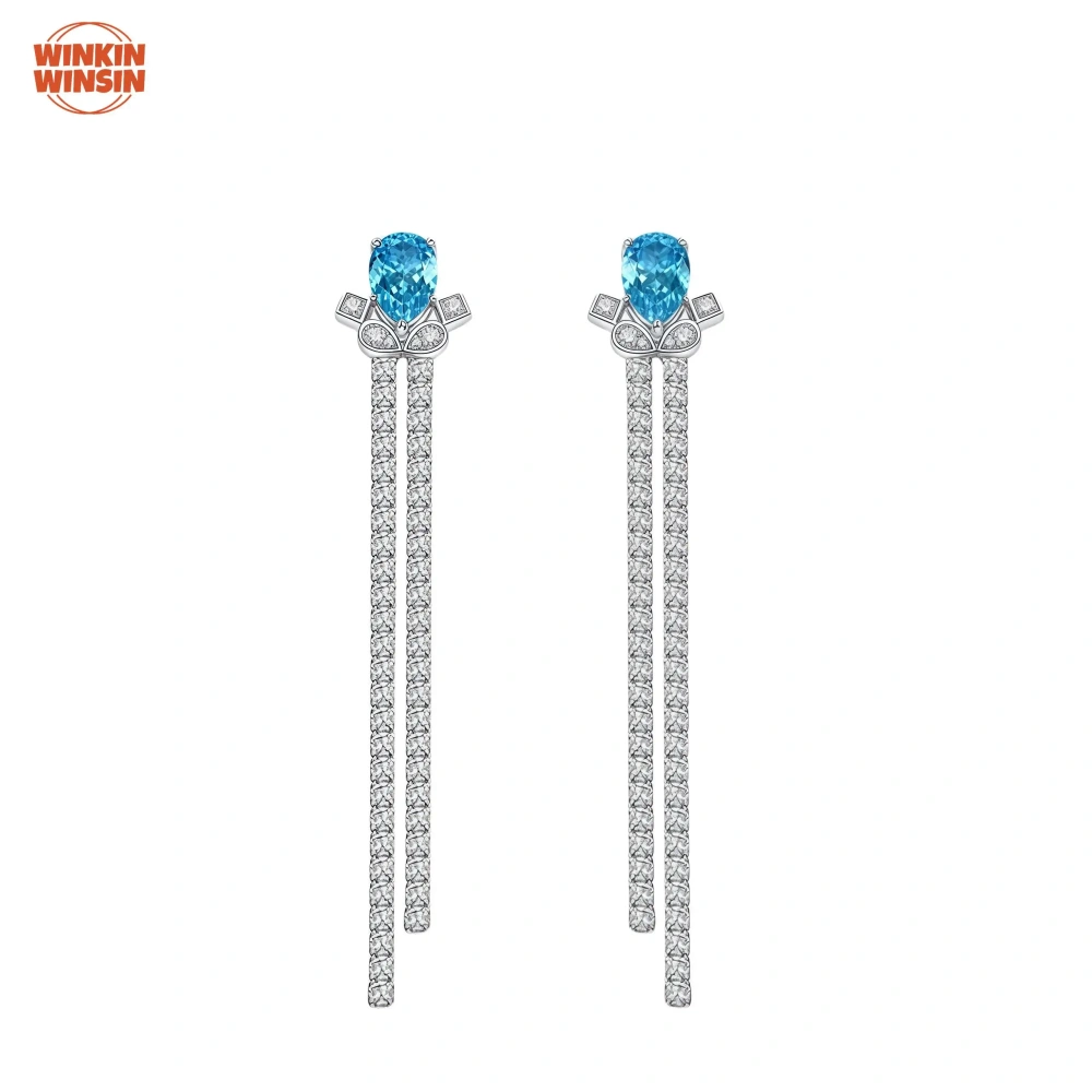 Winkin Winsin 925 Sterling Silver 1.5ct Water Drop Lab Grown Gemstones High Carbon Diamond Earrings For Women Long Style