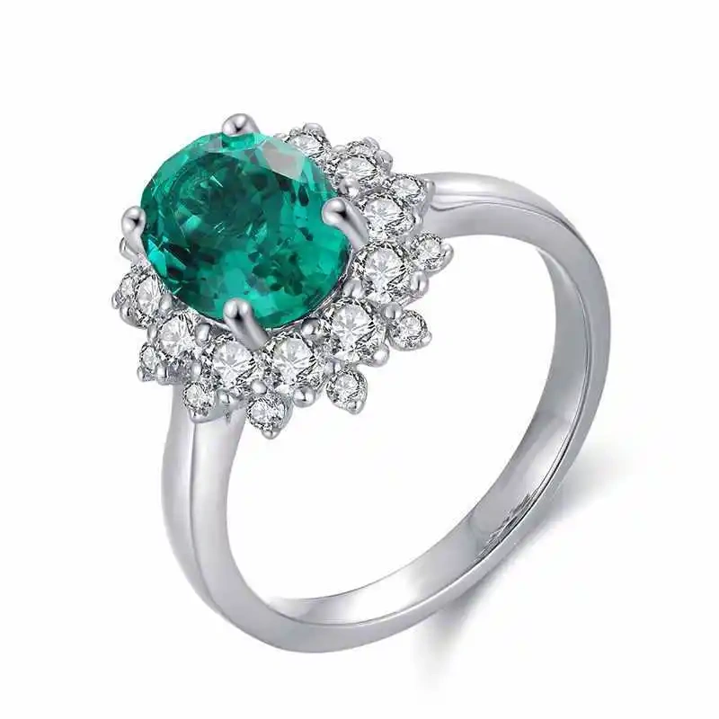 ShanLover Brand Classic Lab-Grown Paraiba Ring with Earrings 2.7-Carat 925 Silver Simple Silver Wedding Earrings Jewelry