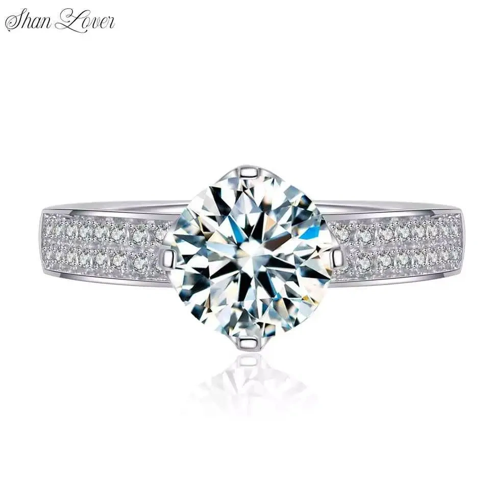 ShanLover Brand GRA Certificated MST Top Grade Moissanite Ring for Women 925 Sterling Silver 7mm Round Diamond Gemstones Jewelry
