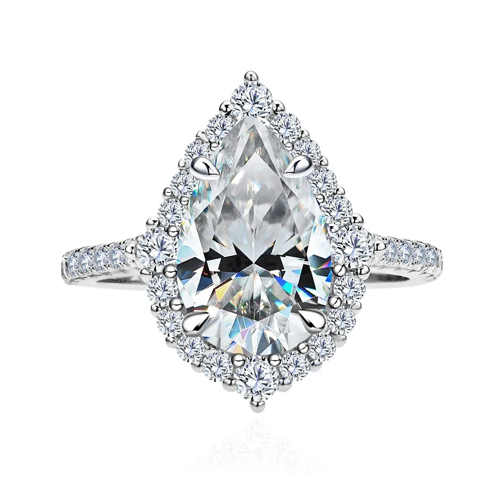 ShanLover Brand Water Drop MST 4ct Moissanite Diamond Ring for Woman Lovers S 925 Pure Silver Rings Moissanite Gemstones Jewelry
