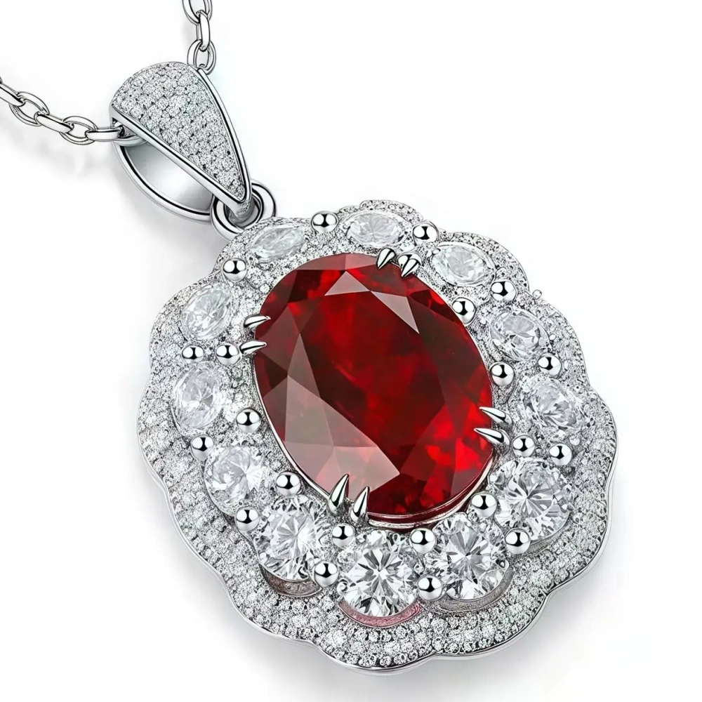 ShanLover Brand High Quality  Light Luxury Retro Pigeon Blood Red Ruby Necklace S925 Sterling Silver Jewelry Lab Grown Gemstones
