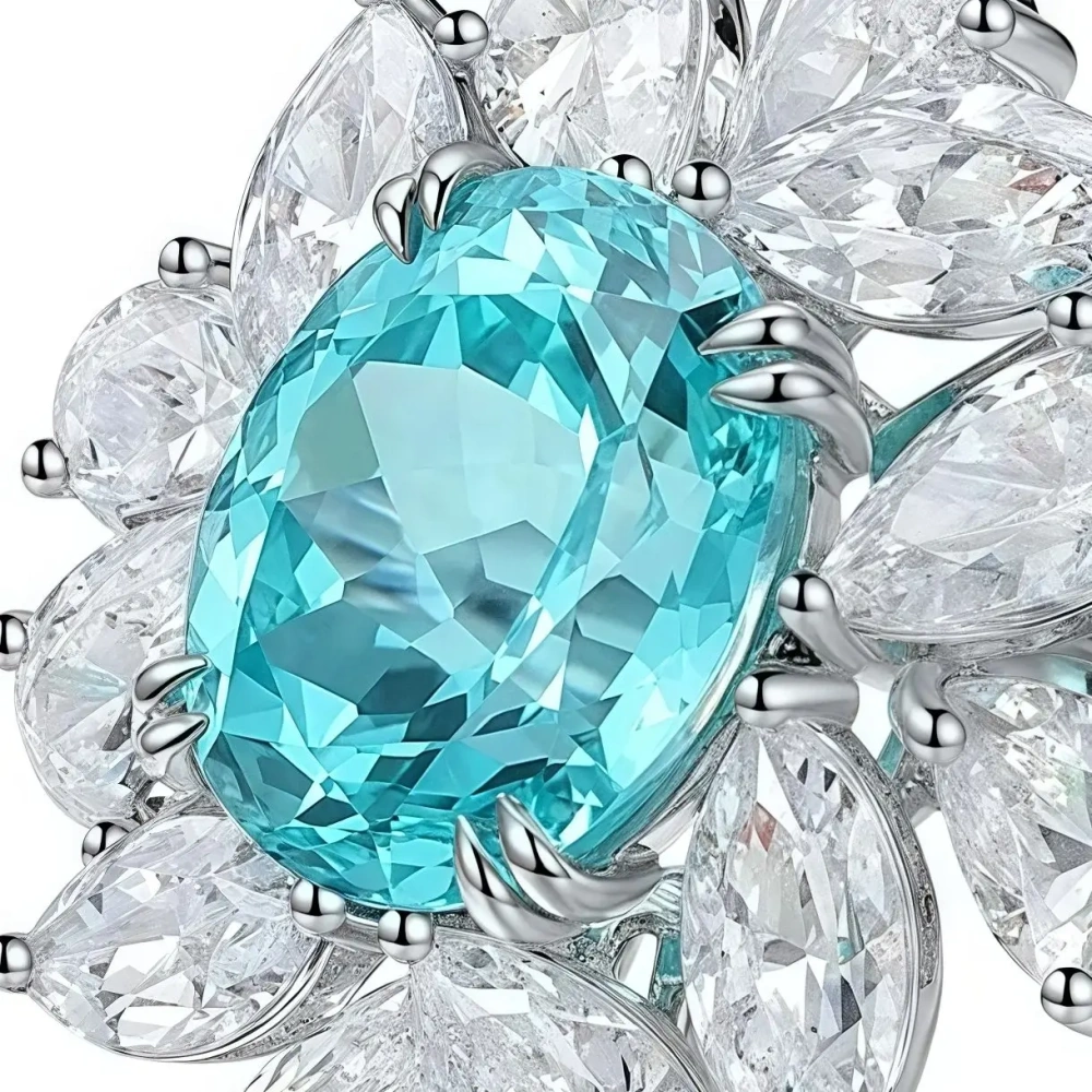 ShanLover Brand Simple Flower S925 Sterling Silver Oval Shaped Cultivated  Stone Lab Grown Gemstones Ring for Women