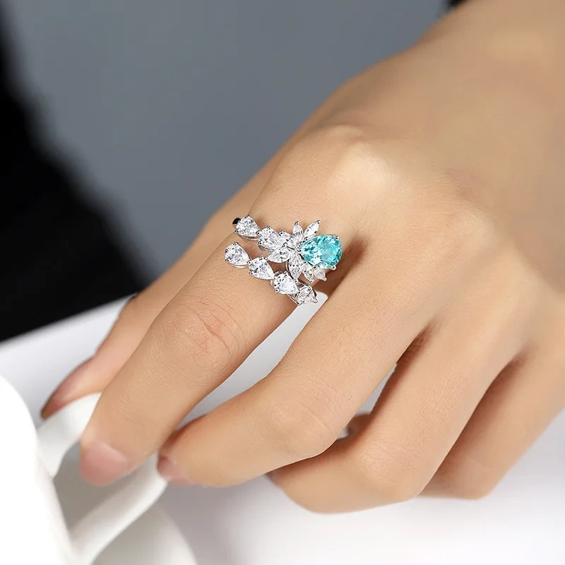 ShanLover Brand 1.94 ct La Paraiba Women's Ring Simple Individual Water Drop Laboratory Cultivated Diamond Jewelry