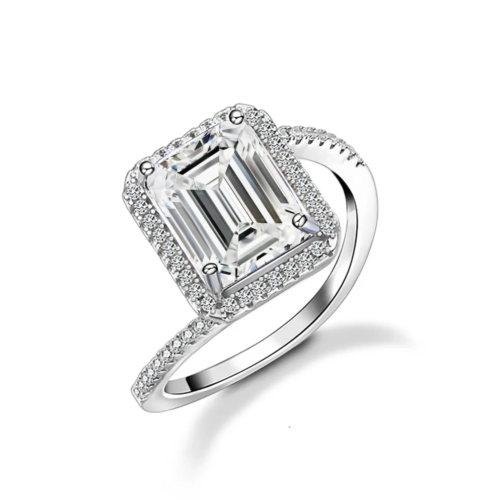 ShanLover Brand 925 Sterling Silver 4ct Moissanite Diamond Ring for Women CMA Certificate Rectangular Moissan Diamond Rings