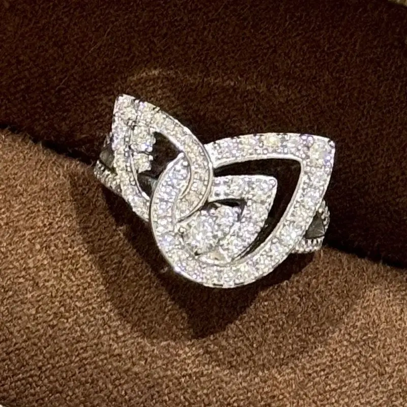 Winkin Winsin S925 925 Sterling Silver Designed Double Water Drop Hollow-out Ring Lab Grown High Carbon Diamond Zircon Jewelry