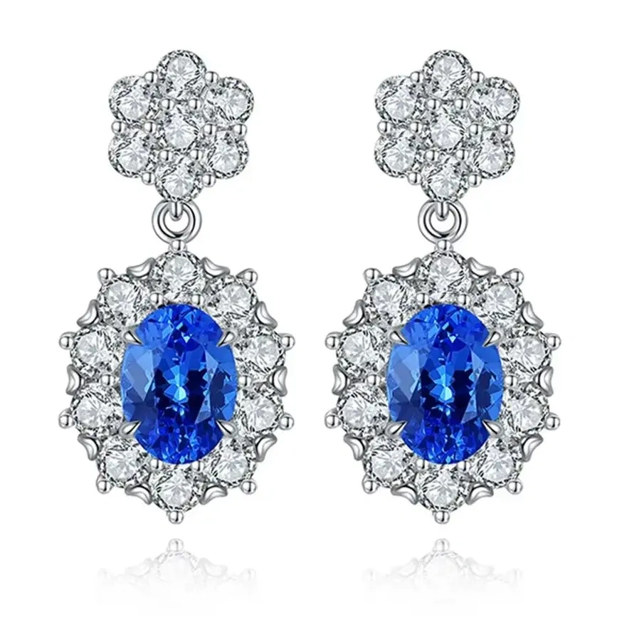 ShanLover Brand CMA Certificate Blue Lab Grown Gemstones 925 Sterling Silver Diamond Stud Earrings Luxury Jewelry