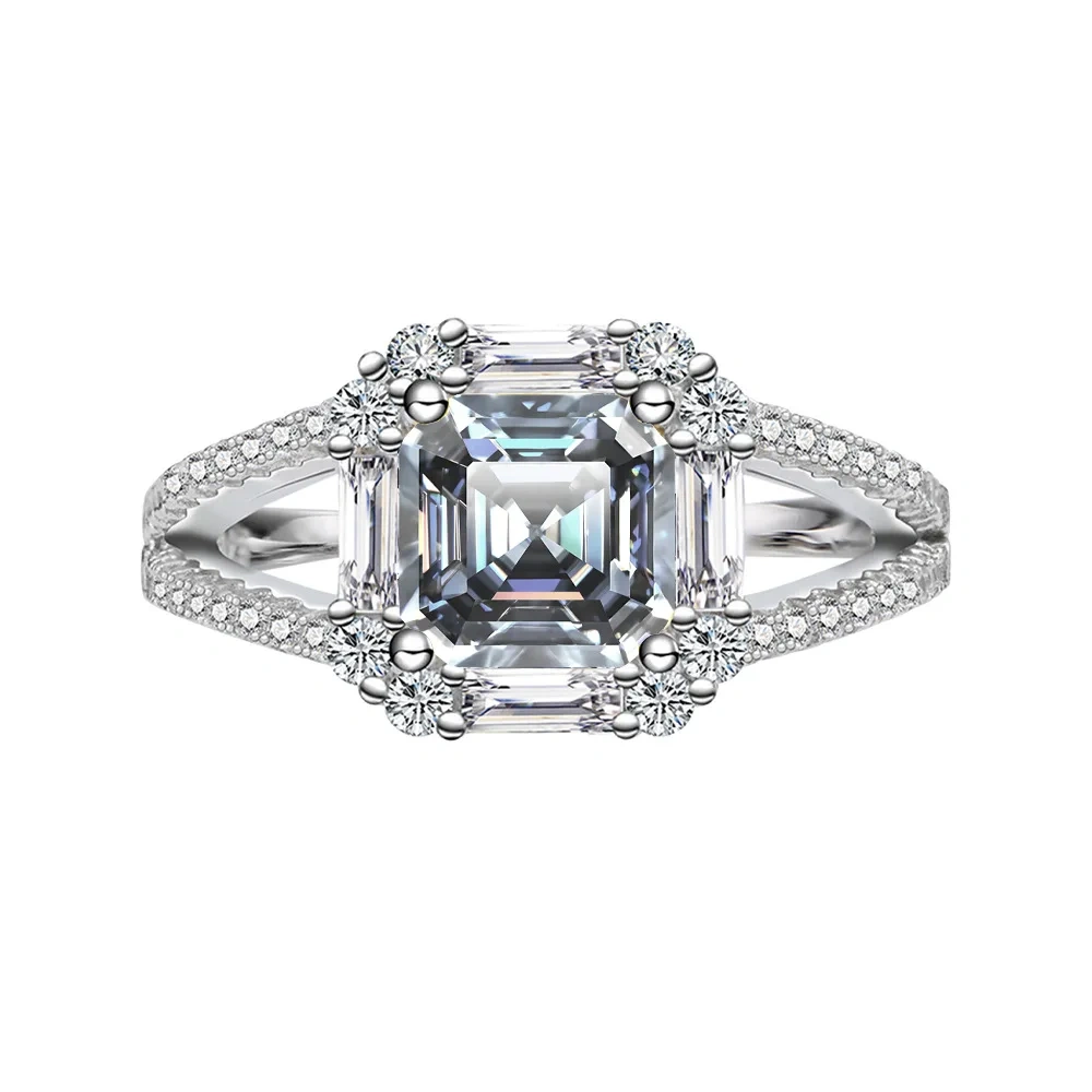 Winkin Winsin s925 sterling silver jewelry, 2-carat square Aschemusan stone women's ring
