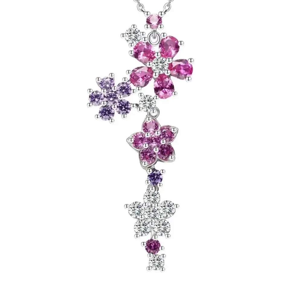 ShanLover Luxury Brand Flower Pendant Necklace Jewelry Real 925 Sterling Silver Women Dorp Pendant Chain Link Necklace Jewelry