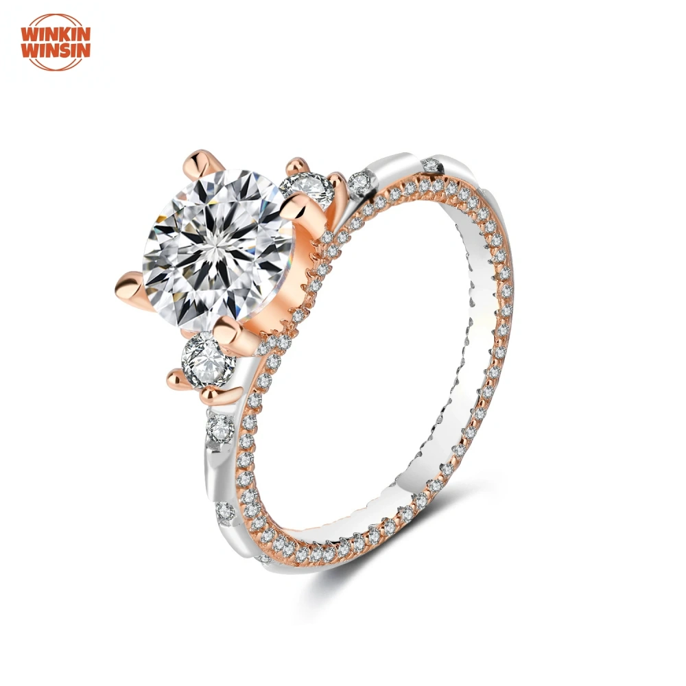 Winkin Winsin GRA Test MST Top Grade 2ct Moissanite Diamond Rings For Women 18K Gold Plated 925 Sterling Silver Ring Jewelry