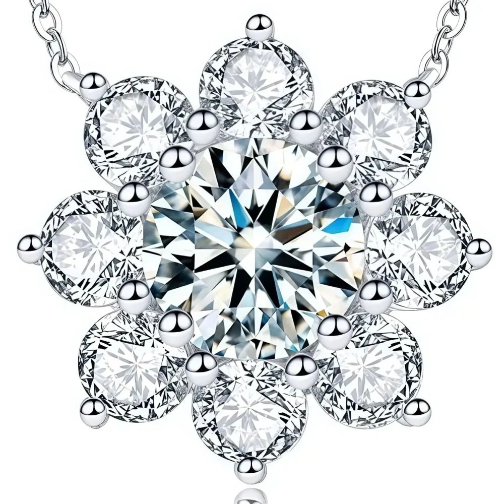 ShanLover Brand 1ct Sunflower S925 Sterling Silver Moissanite Diamond Pendant Necklace for Women CMA Certificate Jewelry