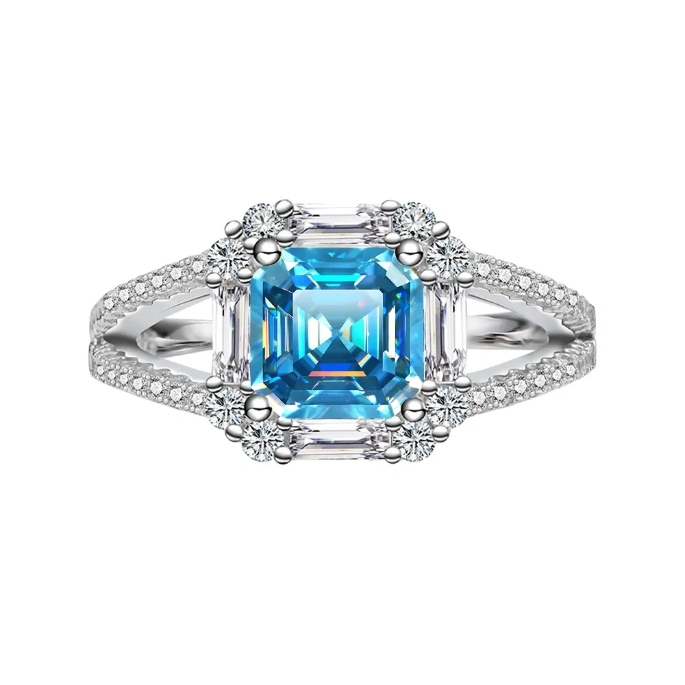 Winkin Winsin s925 sterling silver jewelry, 2-carat square Aschemusan stone women's ring