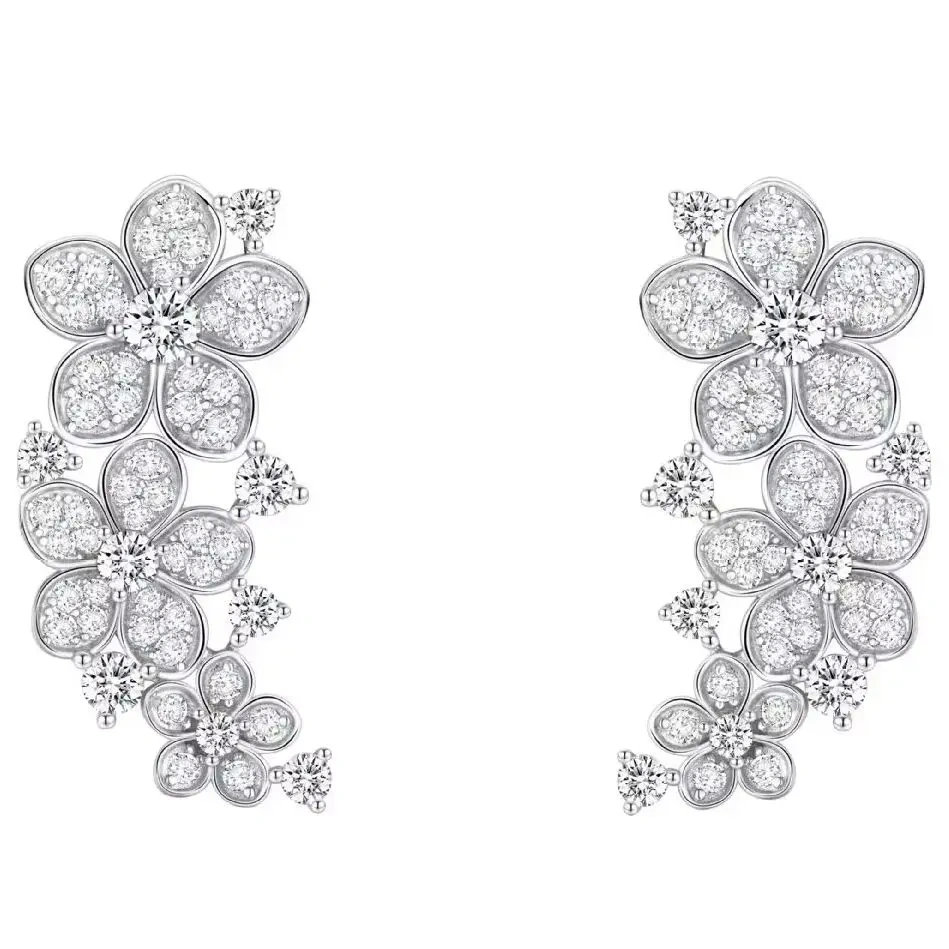 ShanLover Brand 5A Level 925 Sterling Silver Three Flower Earrings Luxury Tassel Pendant Zircon Earrings Jewelry for Women