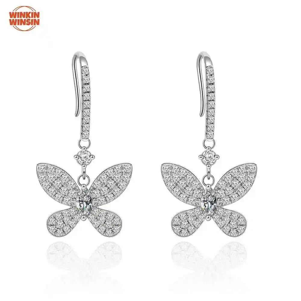 Winkin Winsin S925 Marquise 3*6 Bowknot Earrings 0.25ct European And American Luxury Full Diamond Ear Hooks