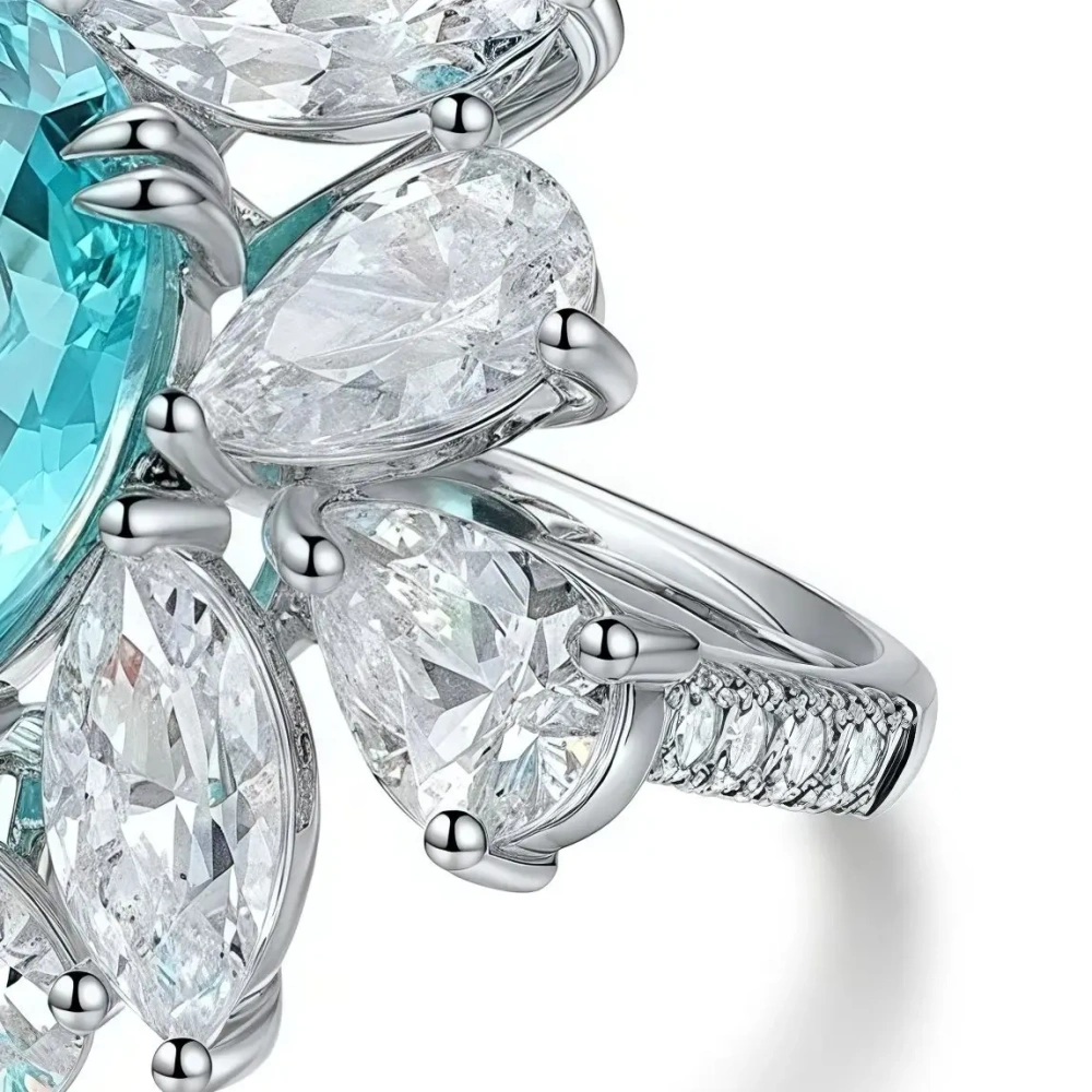 ShanLover Brand Simple Flower S925 Sterling Silver Oval Shaped Cultivated  Stone Lab Grown Gemstones Ring for Women