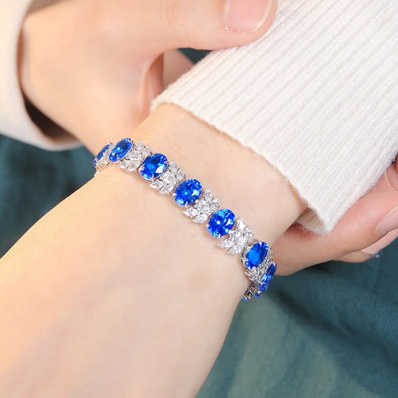 ShanLover Brand 20.23ct Blue Lab Grown Gemstones Bracelet For Women CMA Certificate 925 Sterling Silver Bracelet Jewelry