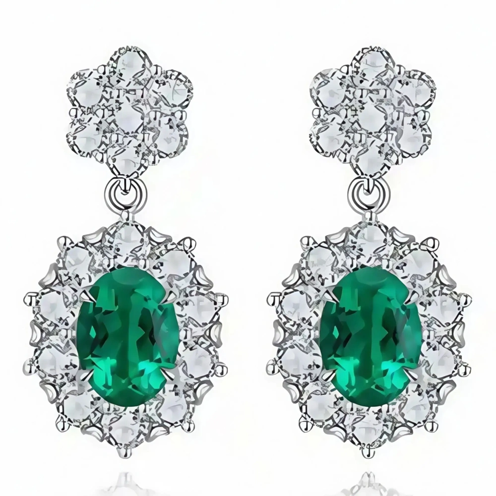 ShanLover Brand Classic  style stud earrings cultivated emerald earrings emeralds 925 silver Lab Grown Gemstones Necklace