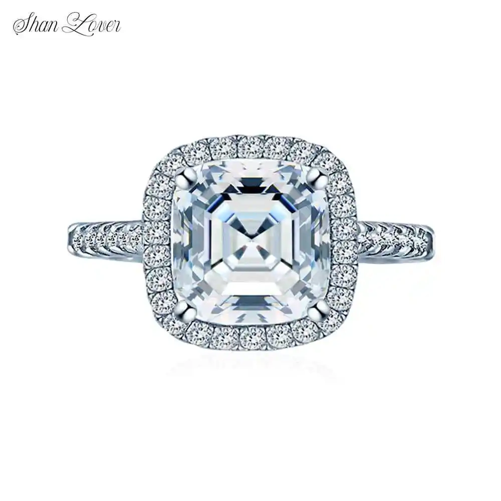 ShanLover Brand Luxury MST Top Grade Moissanite Diamond Ring for Woman s925 Real 925 Sterling Silver Square Cut Rings Jewelry