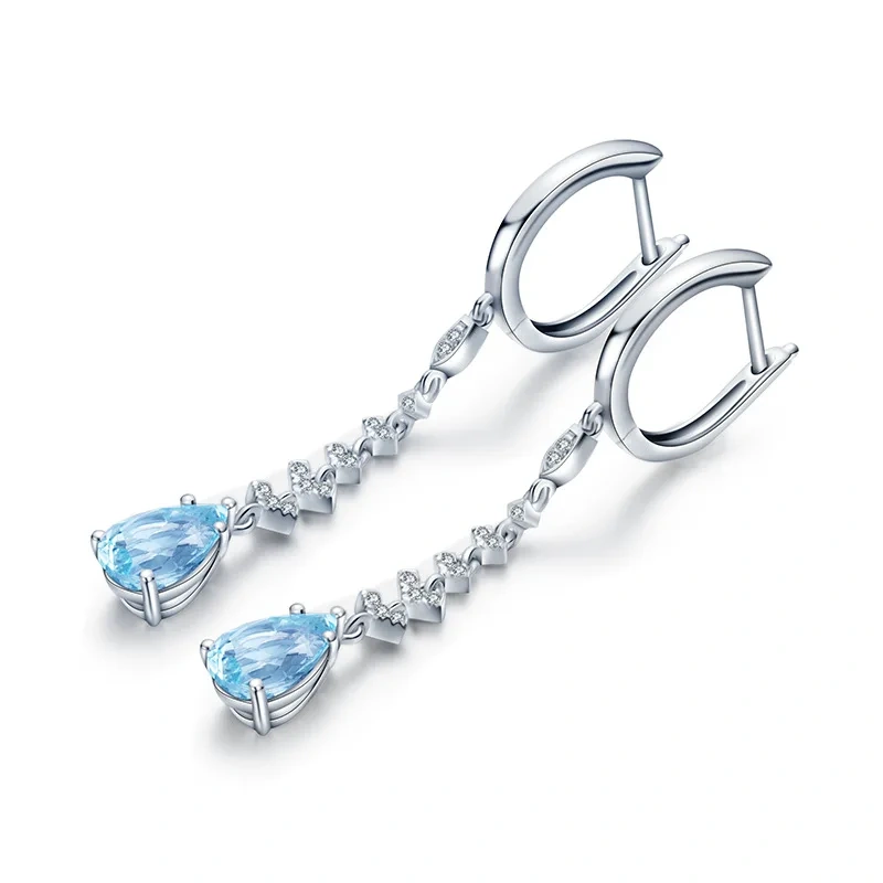 ShanLover Brand Luxury Blue Lab Grown Gemstones 925 Sterling Silver Tassel Stud Earrings for Women CMA Certificate Jewelry