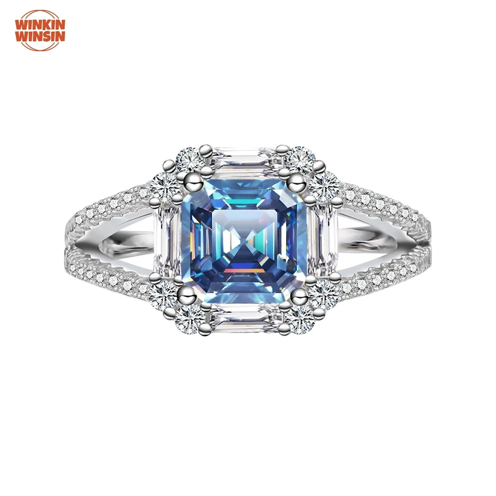 Winkin Winsin s925 sterling silver jewelry, 2-carat square Aschemusan stone women's ring