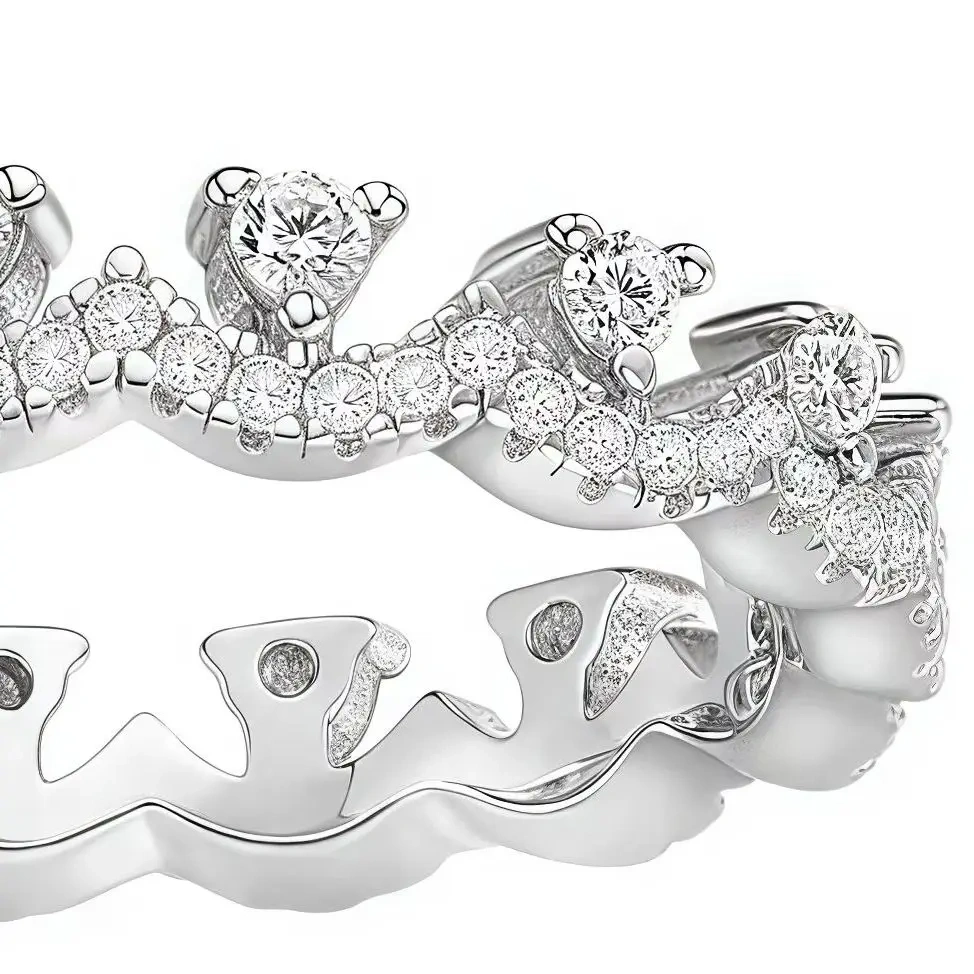 ShanLover Brand round Diamond Row Diamond Lace Ring for Women 925 Silver French Light Luxury High Quality Wedding Band