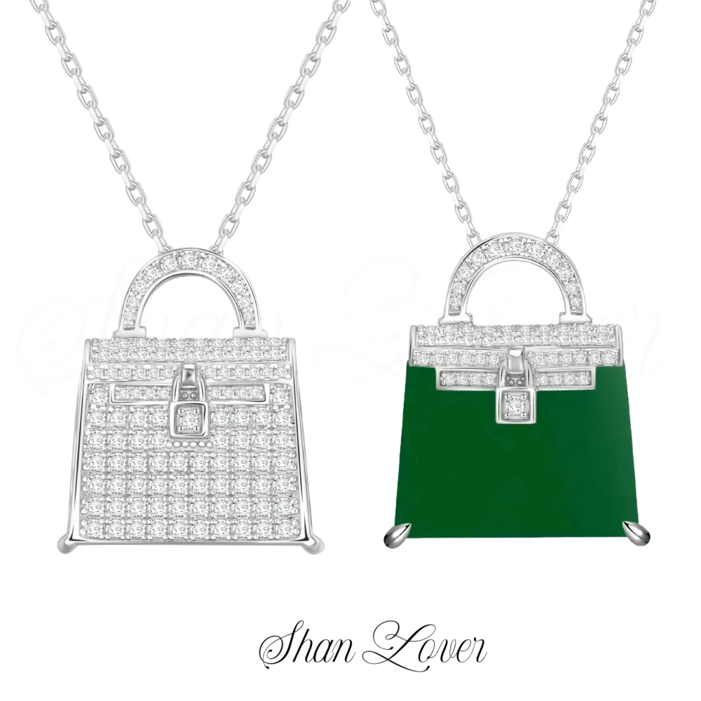 ShanLover Brand Designer Luxury 925 Sterling Silver Pendant Handbag Style Necklace For Women Green Gemstones Pendants Jewelry