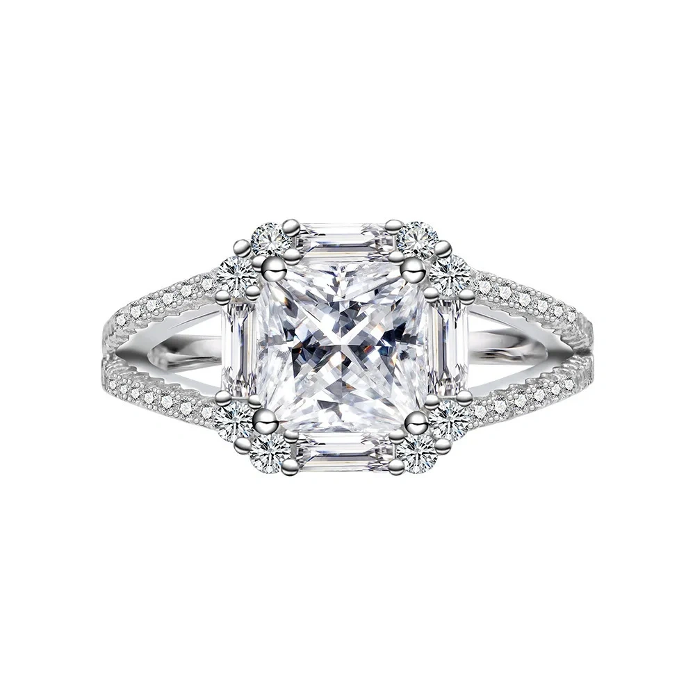 Winkin Winsin s925 sterling silver jewelry, 2-carat square Aschemusan stone women's ring