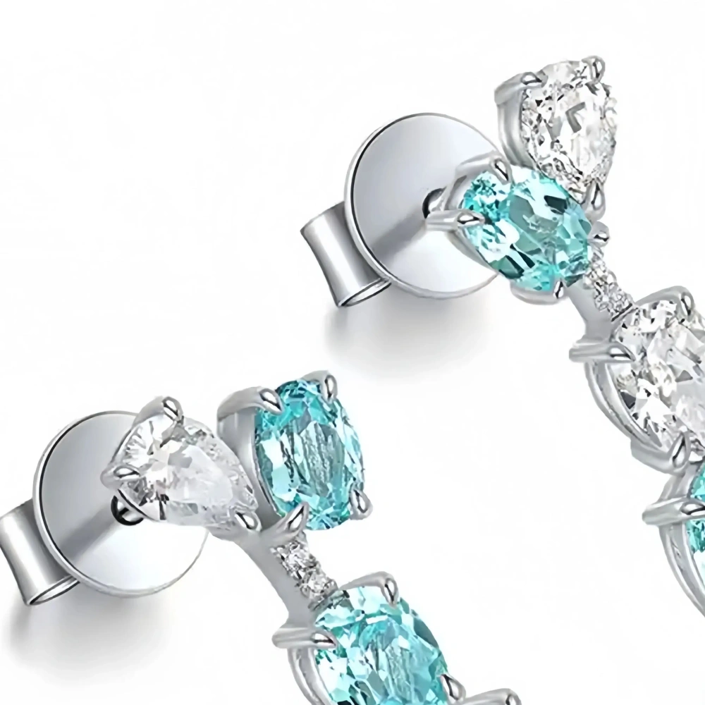 ShanLover Brand Lab Grown Paraiba Gemstones Drop Earrings Blue Tourmaline 925 Sterling Silver Stud Pendant Earrings for Women