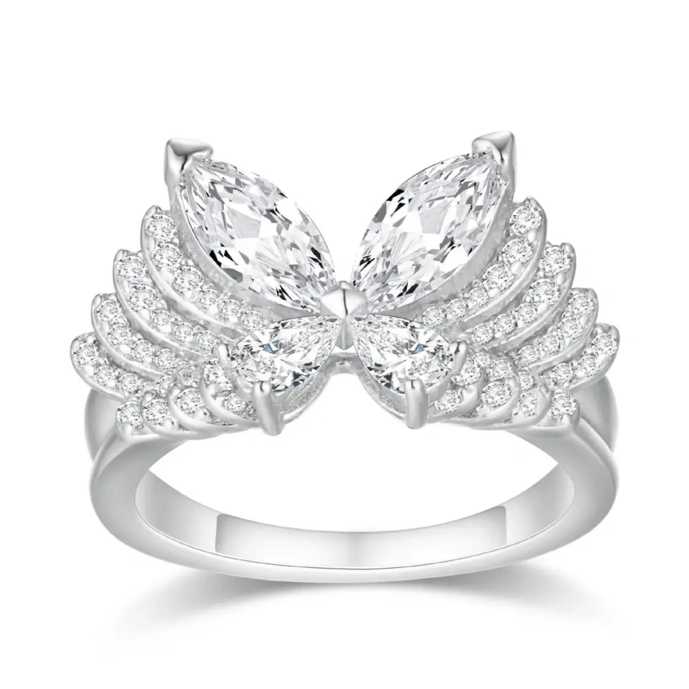 ShanLover Brand High Quality Certificate 925 Sterling Silver Diamond 3D Butterfly Ring Trendy Women Zircon Ring