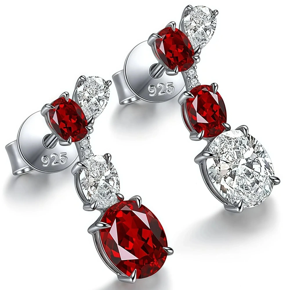 ShanLover Brand Lab Grown Gemstones Ruby Stud Real 925 Sterling Silver Earrings Exquisitely Crafted Pigeon Blood Red Jewelry