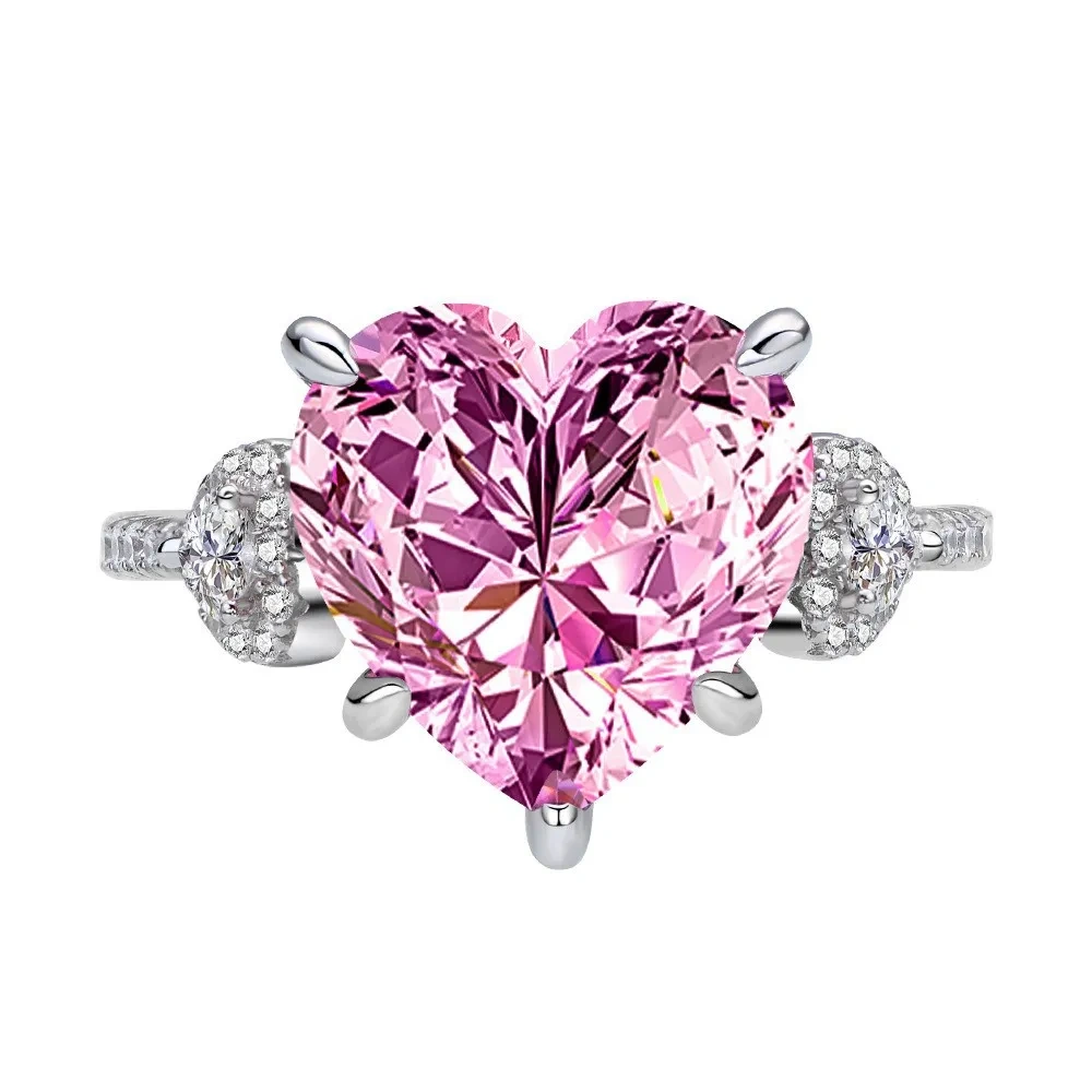 Winkin Winsin MST Top Grade 6ct GRA Moissanite Rings For Women Heart Style Colorful Gemstone 925 Sterling Silver Ring Jewelry