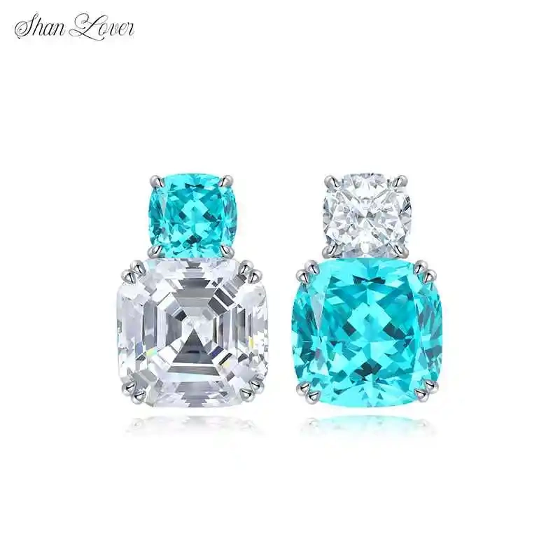 ShanLover Brand Luxury Brand Designer Lab Grown Gemstones Certificated Real Stud Earrings 925 Sterling Silver Fashion Jewelry