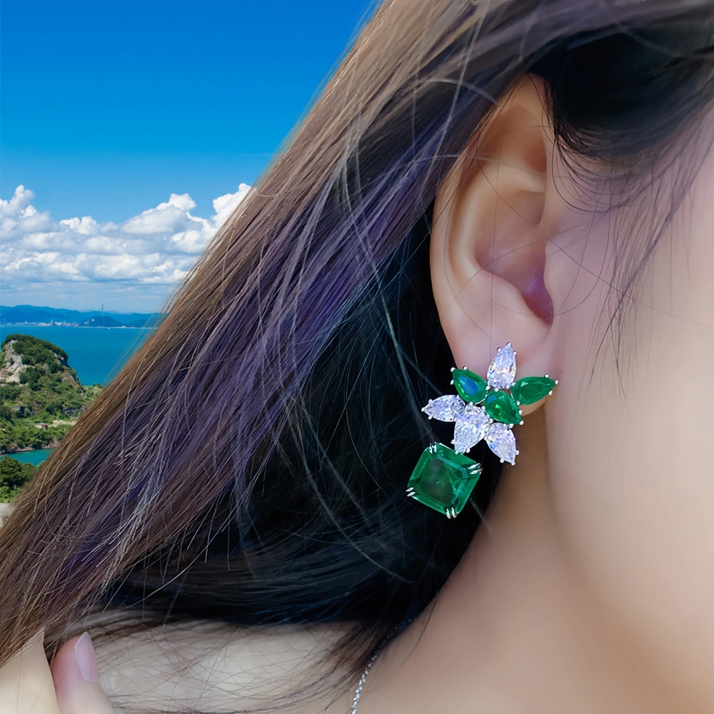 ShanLover Brand 13ct Big MGI Top Grade Lab-Grown Gemstones Emerald Drop Earrings 925 Sterling Silver Women Stud Earrings Jewelry