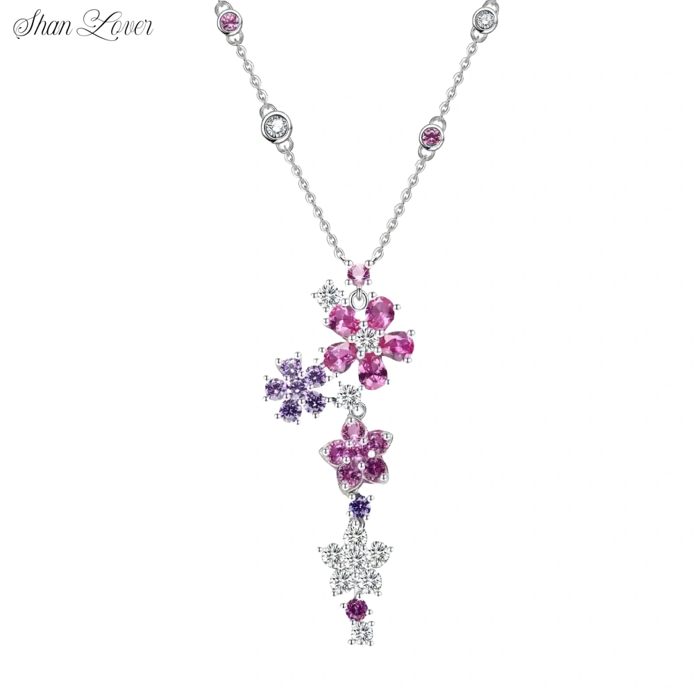 ShanLover Luxury Brand Flower Pendant Necklace Jewelry Real 925 Sterling Silver Women Dorp Pendant Chain Link Necklace Jewelry